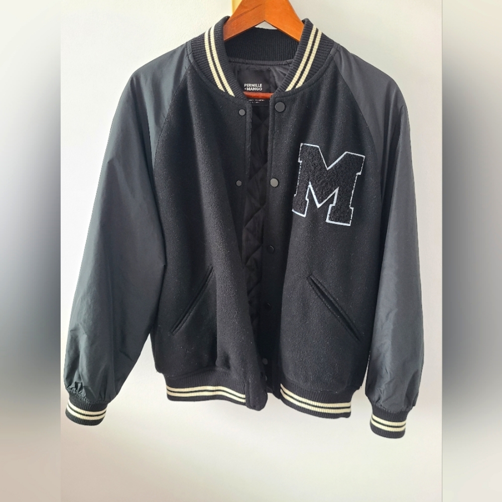 Mango Black Varsity Bomber with Stylized Emblem